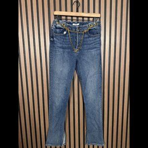GRLFRND Blaine Jeans 29 Womens Blue Bootcut Chain Detail Mid Rise Hem Slit